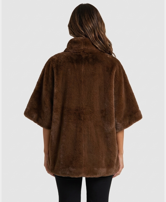 
Faux Fur Cape w/ Croc Print Pocket Detail in BROWN view 2