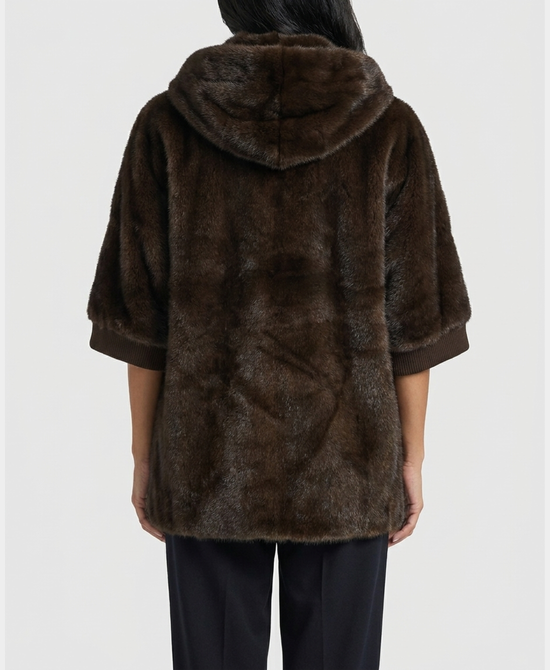 
Faux Fur Cape w/ Jewel Pocket Detail in BROWN view 2