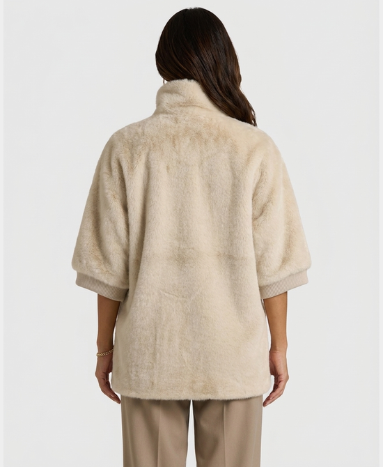 
Faux Fur Cape w/ Jewel Pocket Detail in CREAM view 2