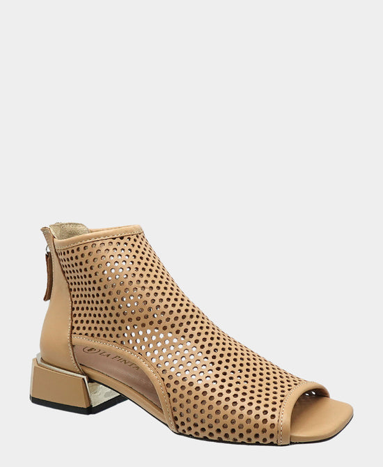 Leather Perforated Heeled Sandal view 1