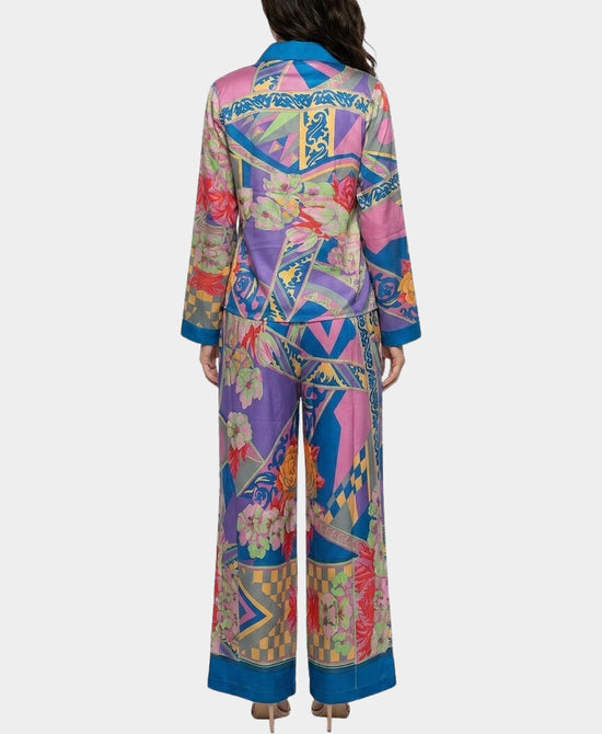 
Mixed Print Blouse & Pants Set- 2 Pc Set in BLUE MULTI view 2