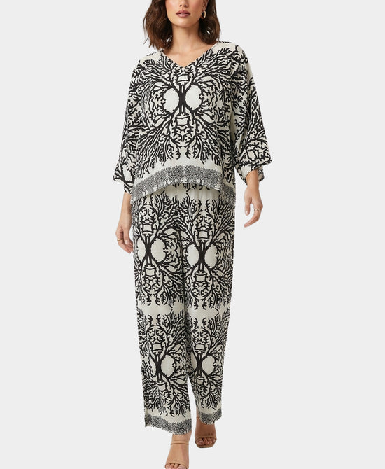 
Mixed Print Blouse & Pants Set- 2 Pc Set in BLACK MULTI view 1