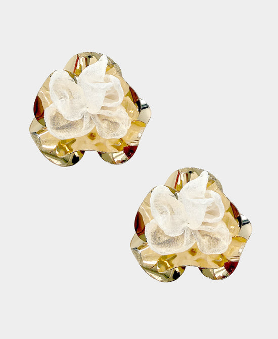 Chiffon Flower Stud Earrings view 