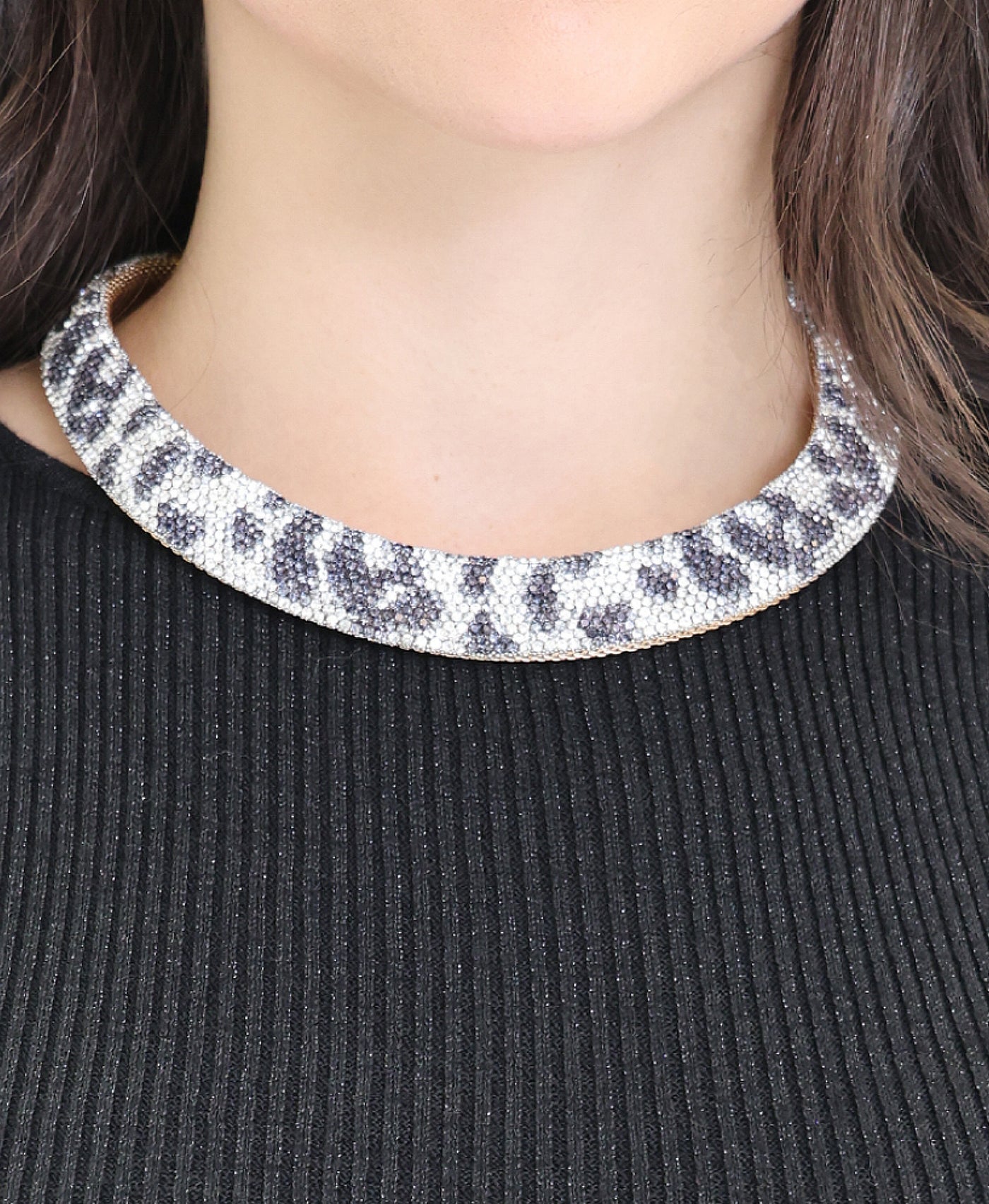 Rhinestone Leopard Print Choker Necklace view 1