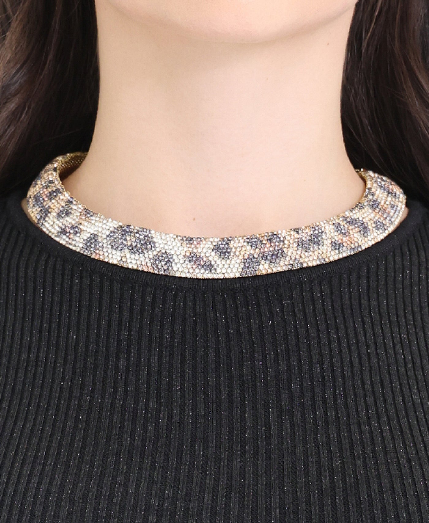 Rhinestone Leopard Print Choker Necklace view 1