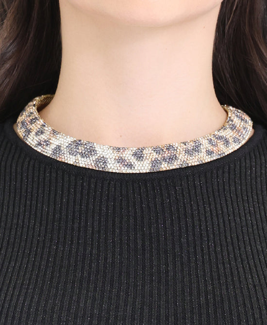 Rhinestone Leopard Print Choker Necklace view 