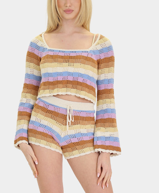 Striped Crochet Top & Shorts - 2 Pc Set view 1