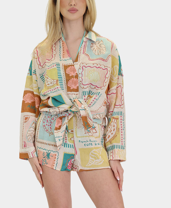 Linen Printed Top & Shorts - 2 Pc Set view 1