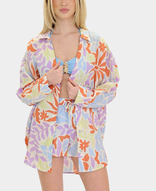 Linen Printed Top & Shorts - 2 Pc Set view 1