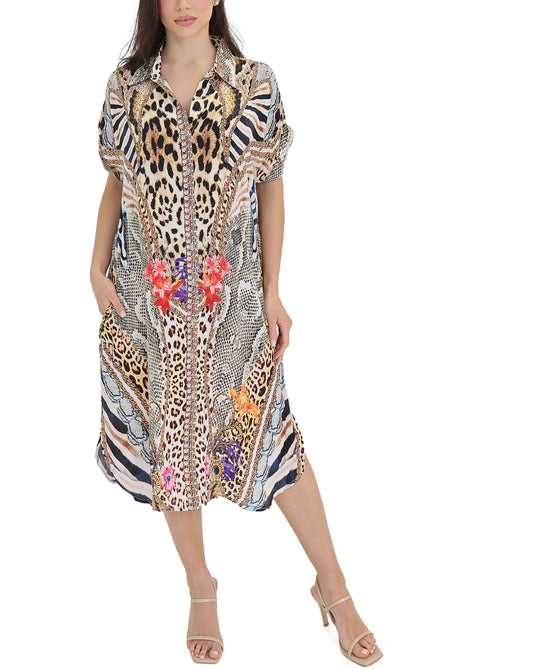 Animal Print Midi Shirt Dress view 