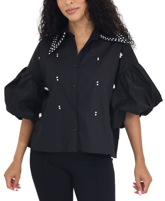 Puff Sleeve Blouse w/ Rhinestones view 