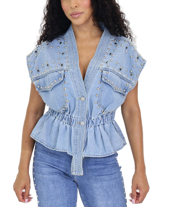 Denim Vest w/ Studs view 