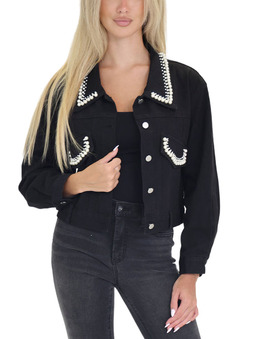 Denim Jacket w/ Pearls view 