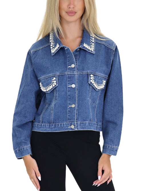Denim Jacket w/ Pearls view 