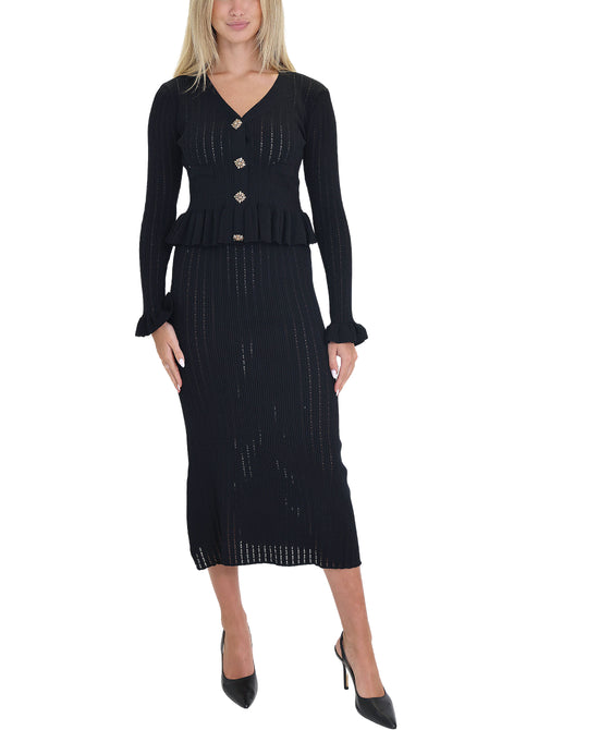 Pointelle Knit Cardigan & Maxi Skirt Set- 2 Pc Set view 