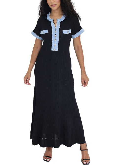 Denim Trim Knit Maxi Dress view 