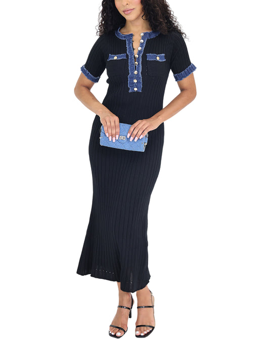 Denim Trim Knit Midi Dress view 