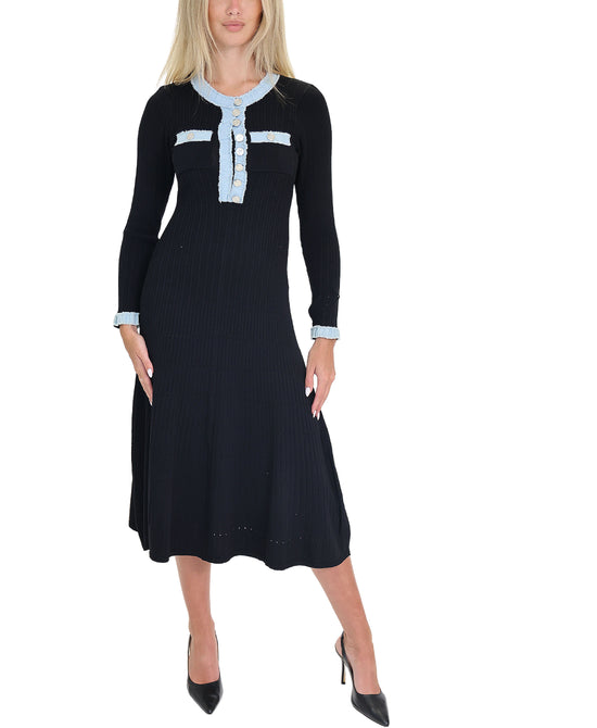 Knit Midi Dress w/ Denim Trim view 