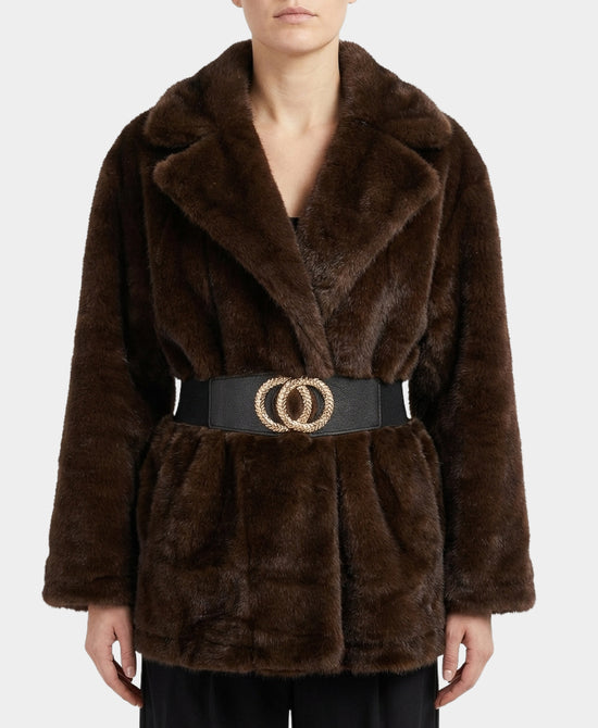Faux Fur Jacket w/ Belt view 