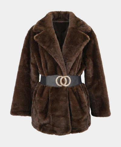 Faux Fur Jacket w/ Belt image 3