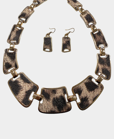 Leopard Print Necklace & Earrings Set image 1