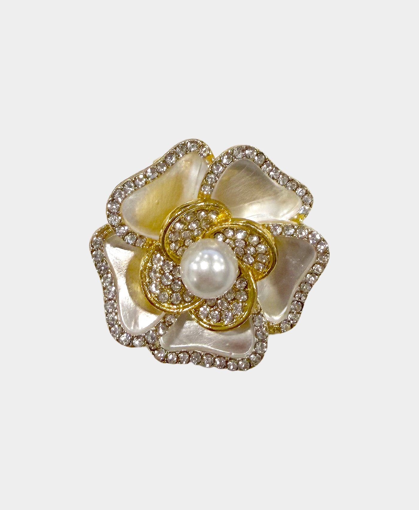 Mother Of Pearl Crystal Rose Brooch view 1