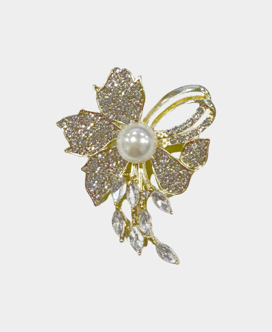 Crystal Flower Brooch w/ Faux Pearl view 