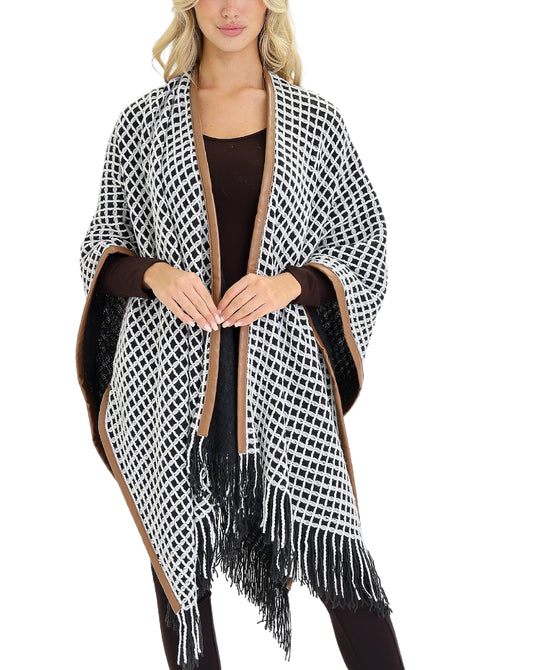 Oversized Printed Poncho w/ Fringe view 1