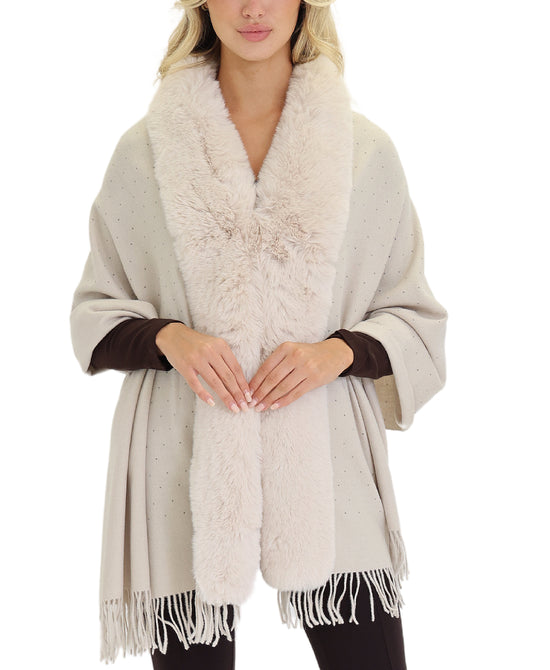 Faux Fur Trim Poncho with Studs view 1