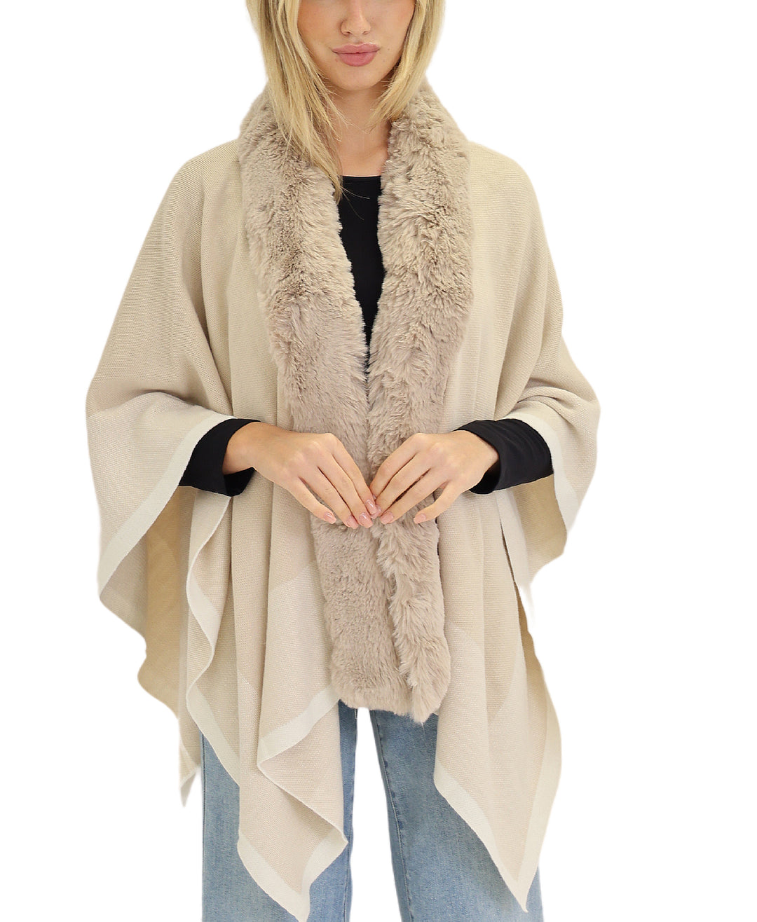 Faux Fur Trim outlet Poncho