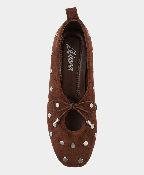 
Faux Suede Studded Ballet Flat in BROWN view 2