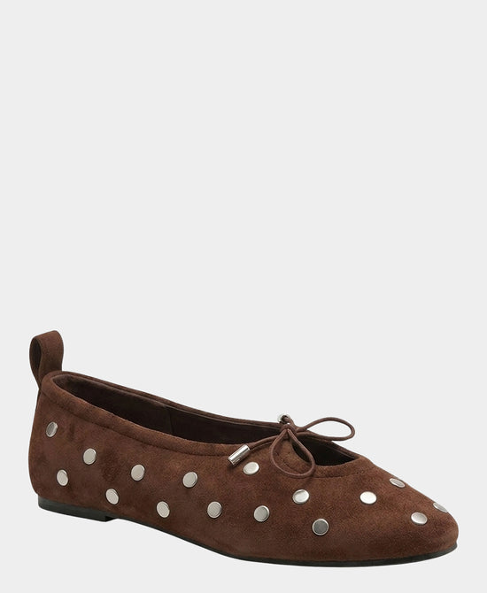 
Faux Suede Studded Ballet Flat in BROWN view 1