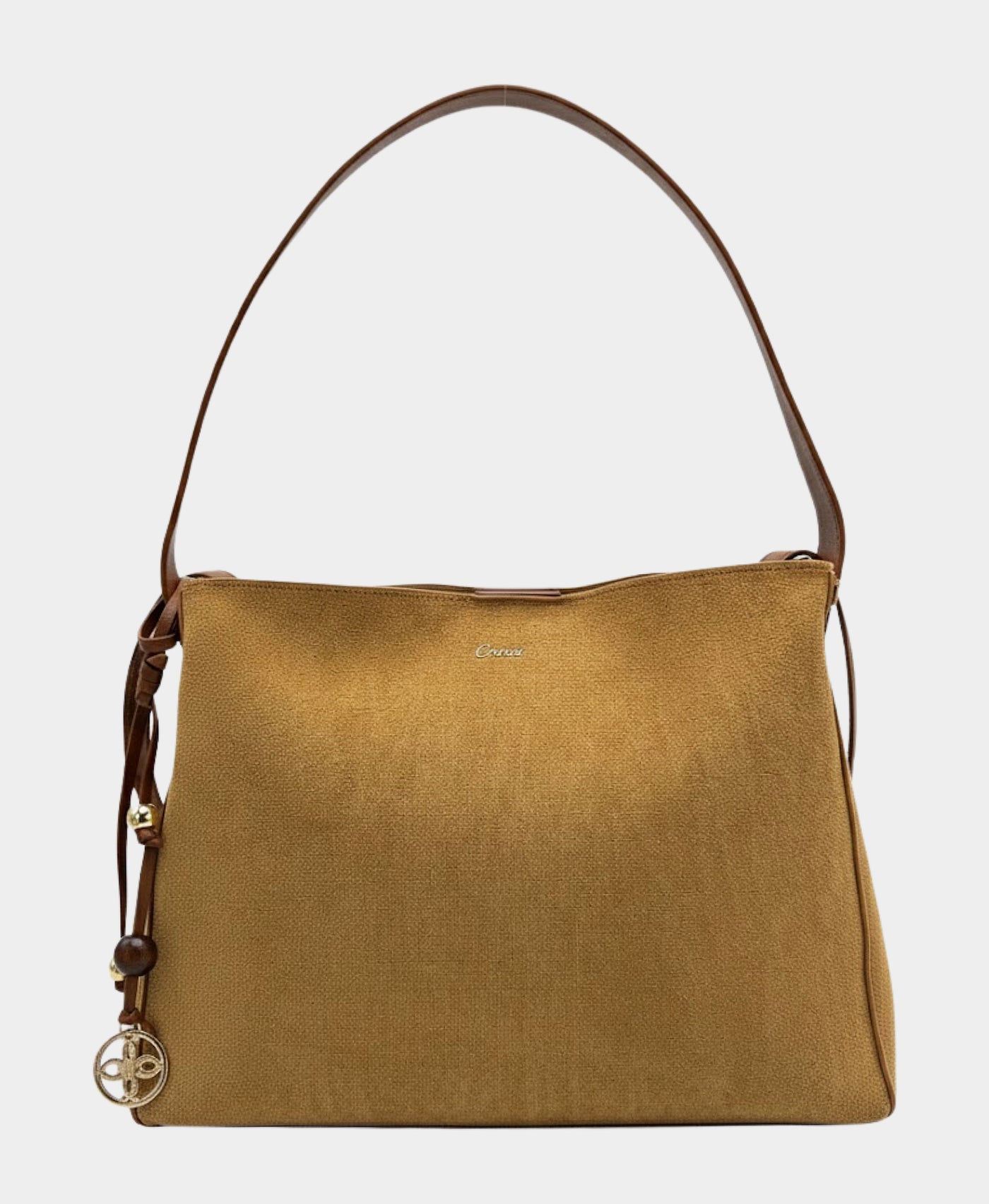 Faux Suede Shoulder Bag w/ Charm view 1