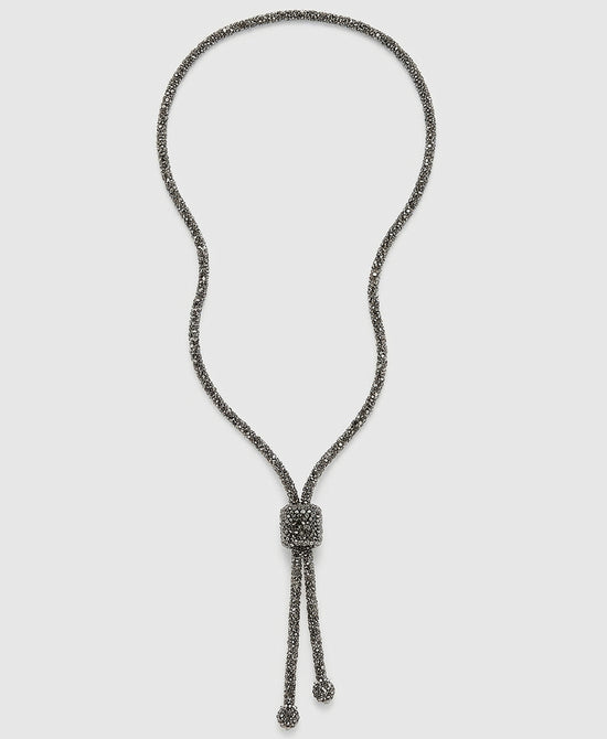 
Crystal Lariat Necklace in HEMATITE view 2