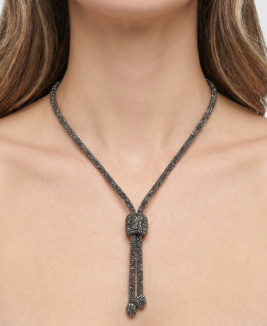 
Crystal Lariat Necklace in HEMATITE view 1