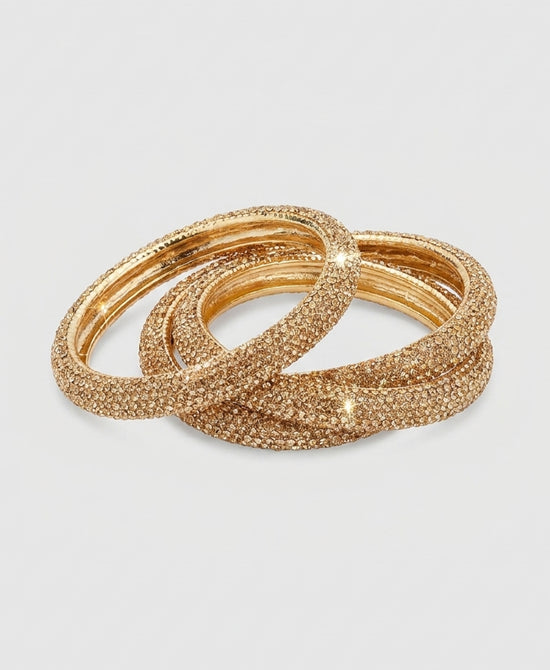 
Set Of 3 Crystal Elastic Bracelets in GOLD view 2