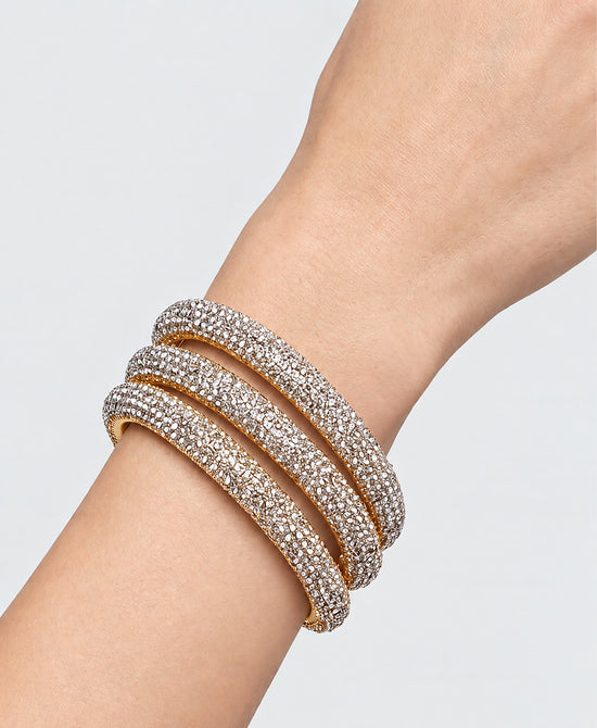 
Set Of 3 Crystal Elastic Bracelets in SILVER view 1