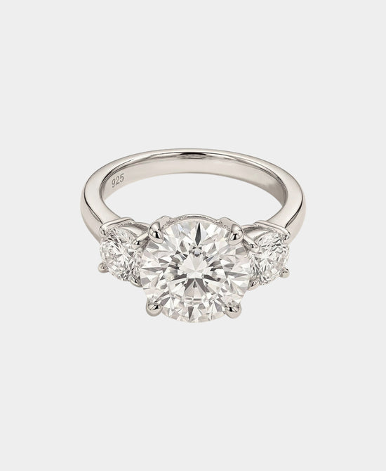 
Moissanite Triple Stone Engagement Ring in SILVER view 1