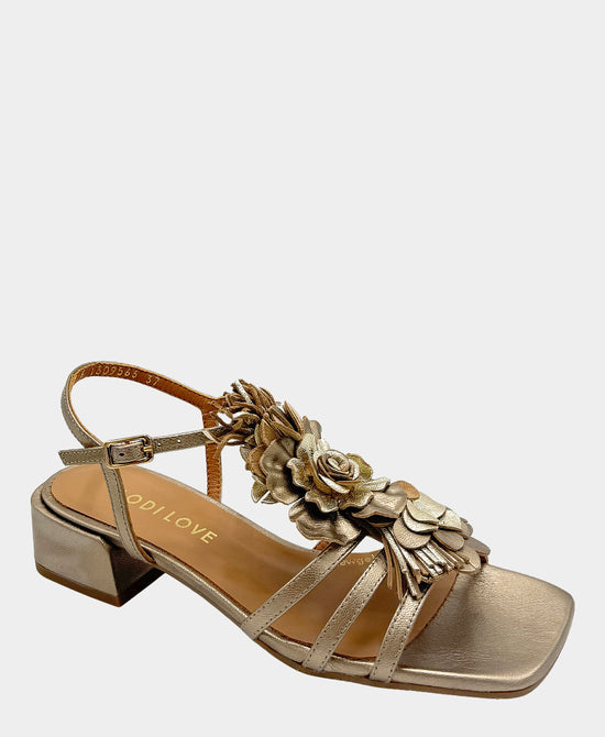 Metallic Leather Heeled Flower Sandal view 1