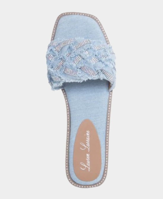 Frayed Denim Sandal w/ Crystals view 2