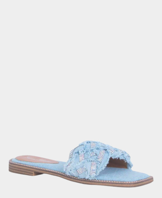 Frayed Denim Sandal w/ Crystals view 1