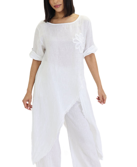 Hi-Lo Linen Tunic Top view 