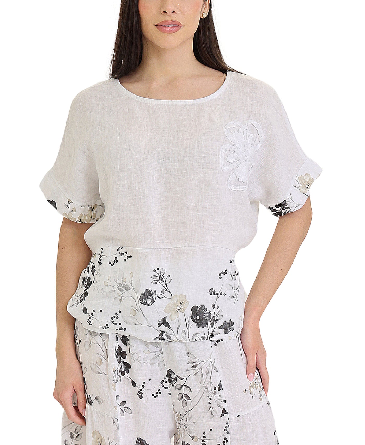 Linen Floral Print Top view 1