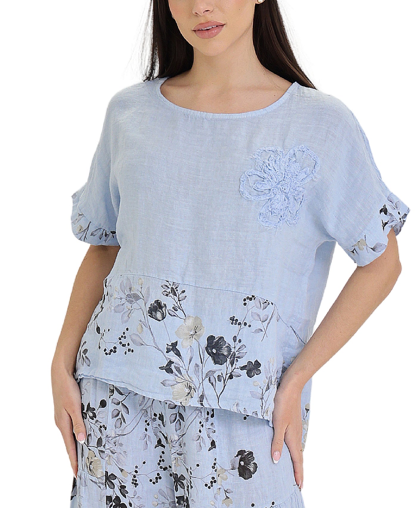 Linen Floral Print Top view 1