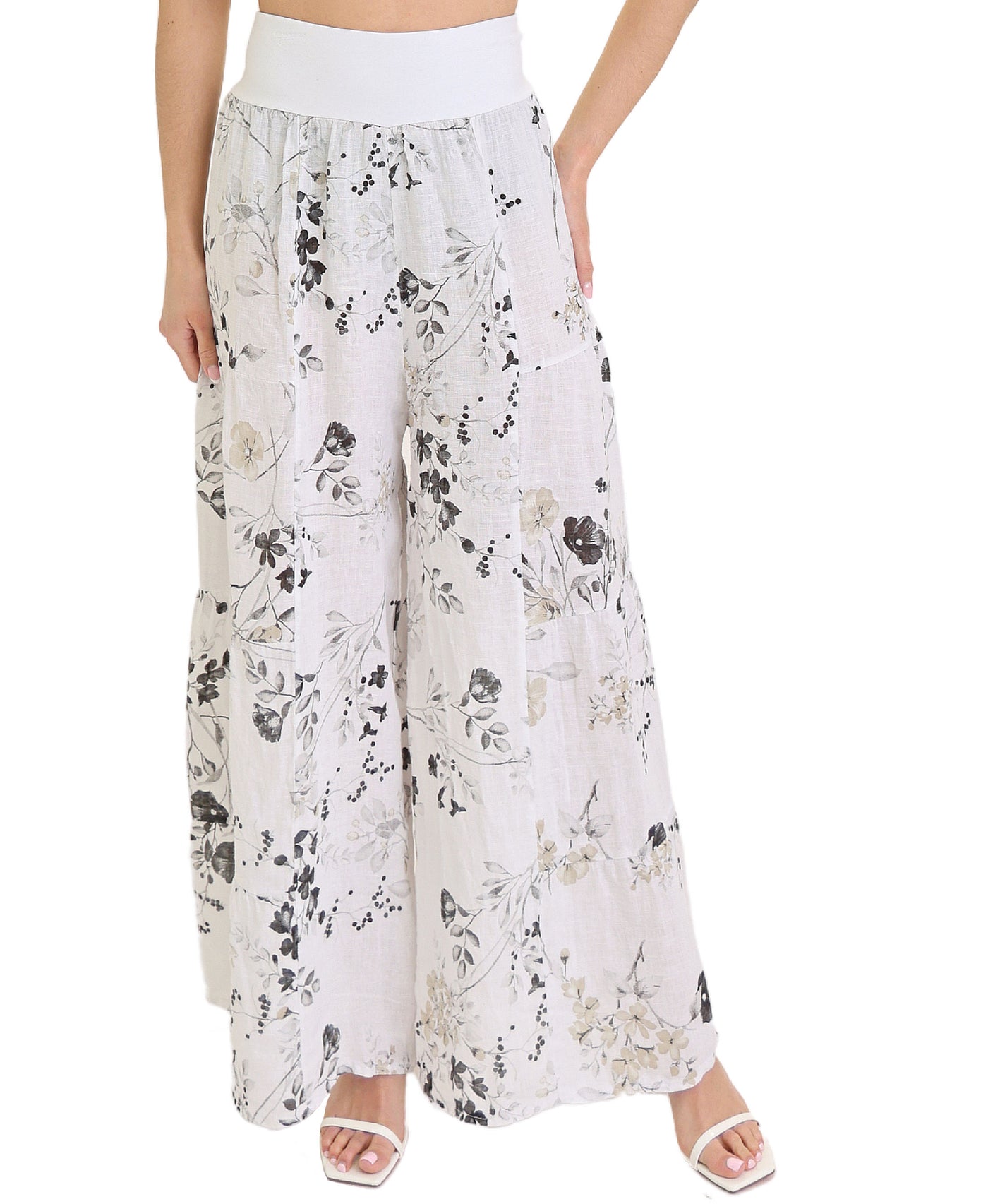 Floral Print Tiered Linen Pants view 1