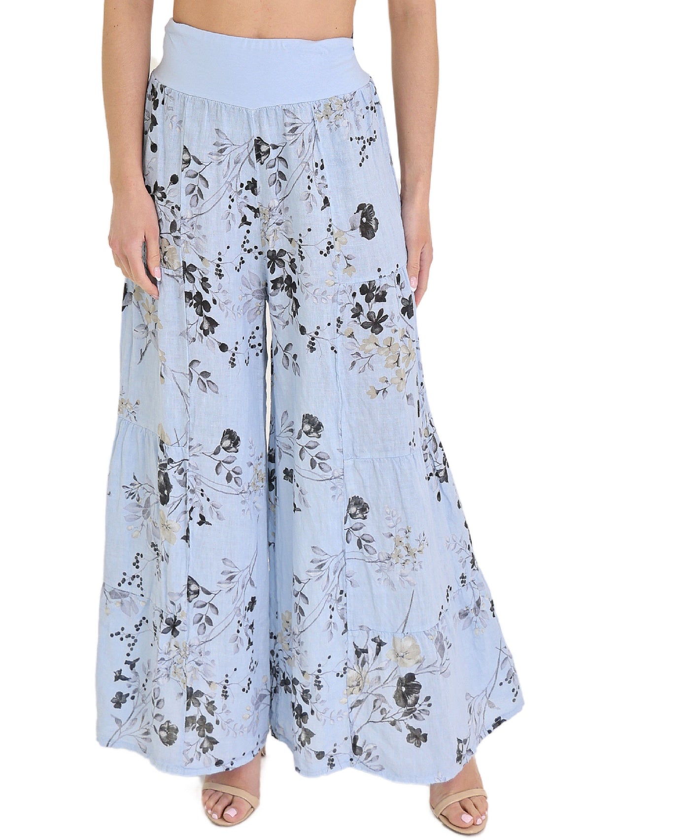 Floral Print Tiered Linen Pants view 1