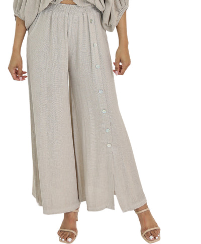 Linen Pants w/ Button Detail image 1