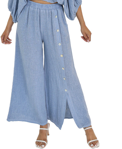 Linen Pants w/ Button Detail image 1