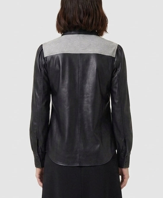 
Faux Leather & Knit Combo Shirt in BLACK/GREY view 2
