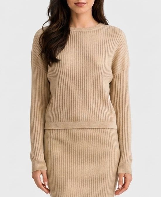 
Hi-Lo Ribbed Sweater in TAN view 1